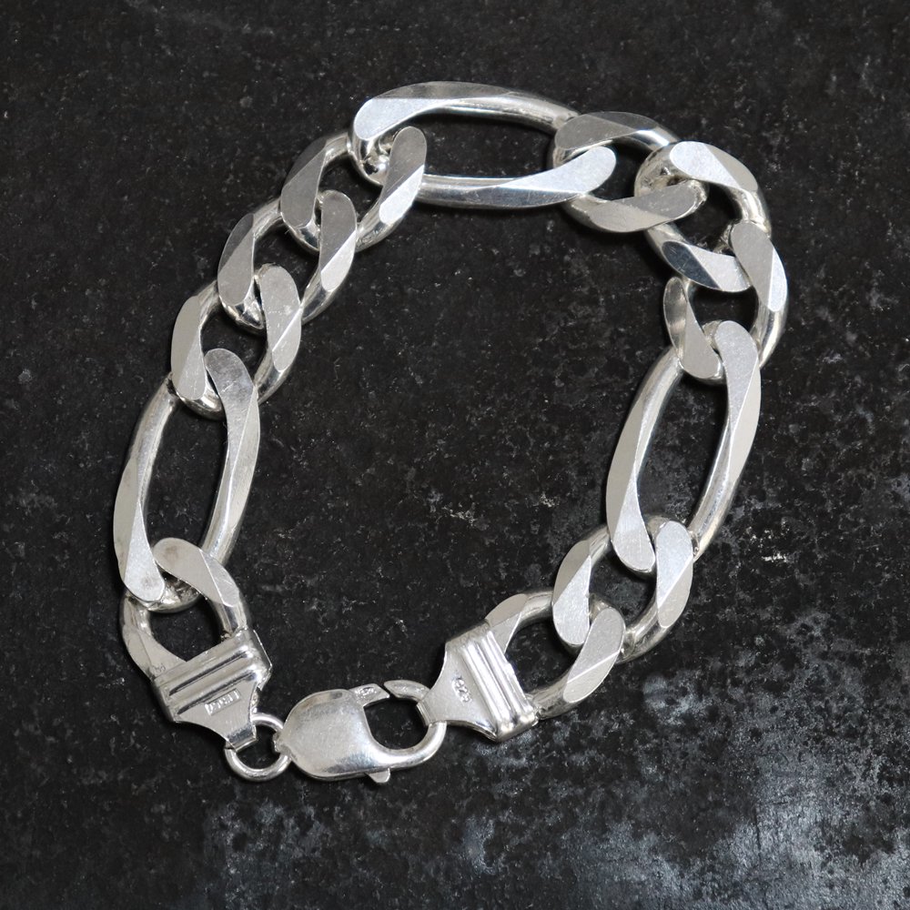 Italy 925 Silver Heavy Figaro Chain Bracelet -13mm wide 