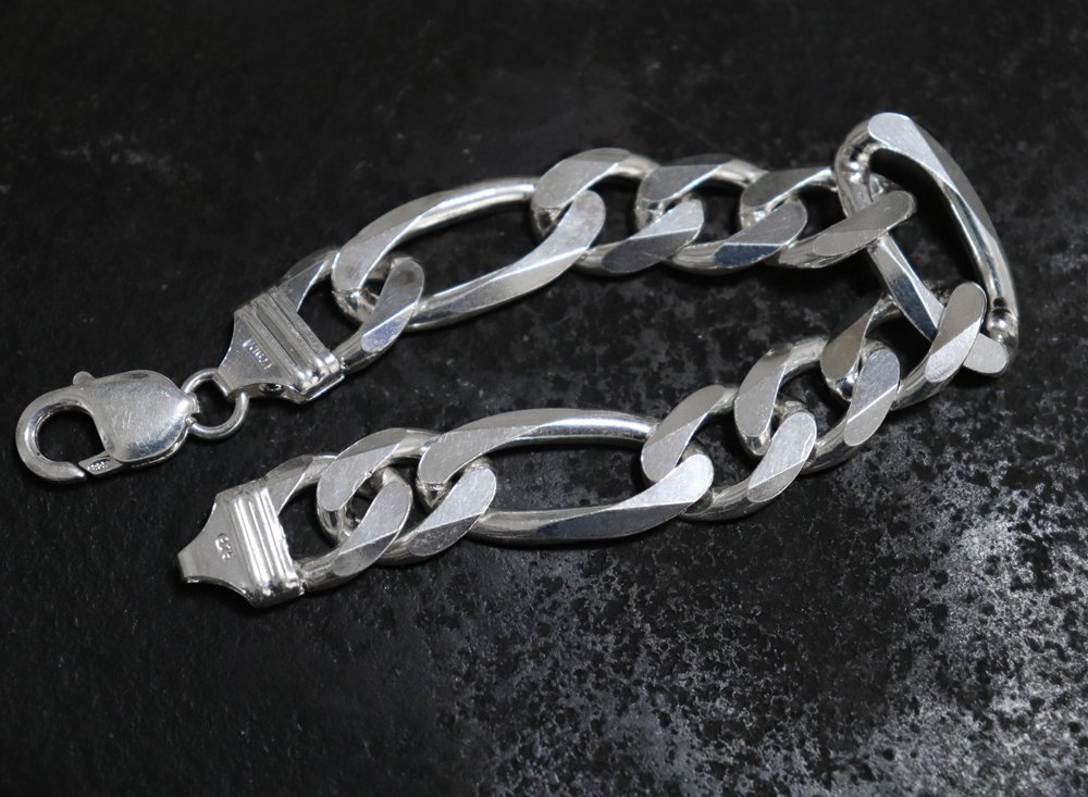 Italy 925 Silver Heavy Figaro Chain Bracelet -13mm wide 