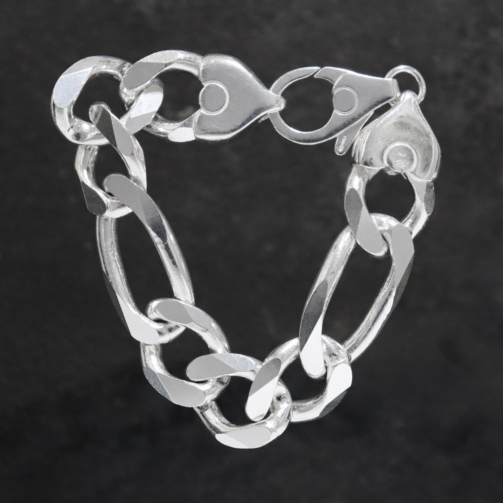 Italy 925 Silver Heavy Thick Figaro Chain Bracelet -18mm wide