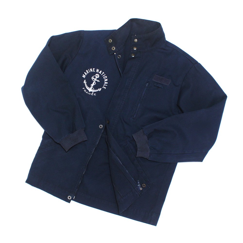 Vintage 's French Navy Stand Neck Deck Jacket  MARINE NATIONALE