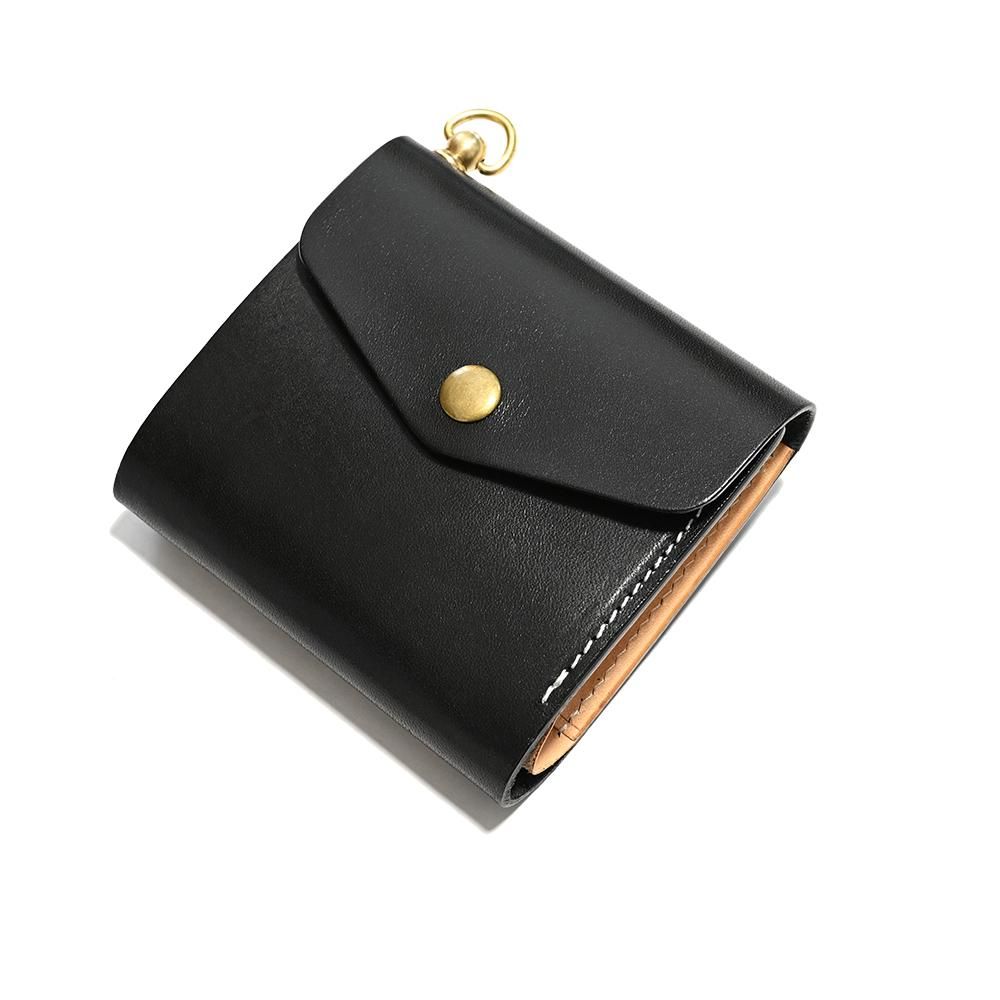 Cowhide Leather Short Tracker Wallet -Black / Beige- ｜牛革