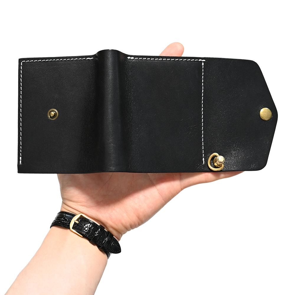 Cowhide Leather Short Tracker Wallet -Black / Beige- ｜牛革