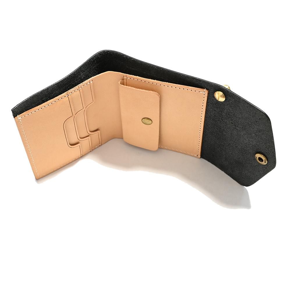 Cowhide Leather Short Tracker Wallet -Black / Beige- ｜牛革