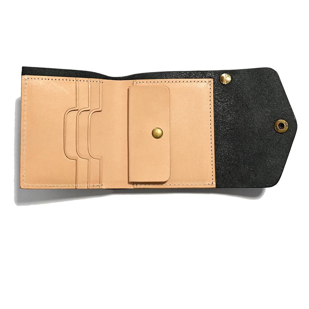 Cowhide Leather Short Tracker Wallet -Black / Beige- ｜牛革