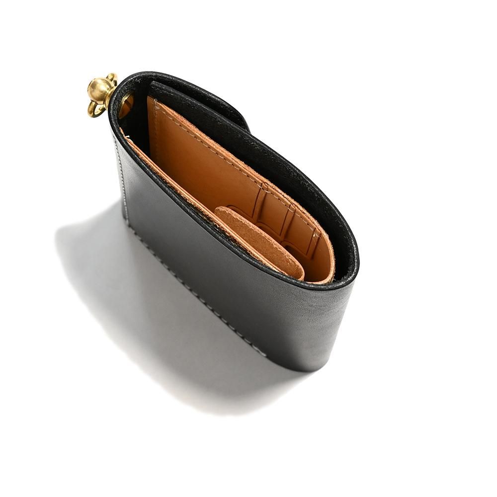 Cowhide Leather Short Tracker Wallet -Black / Beige- ｜牛革