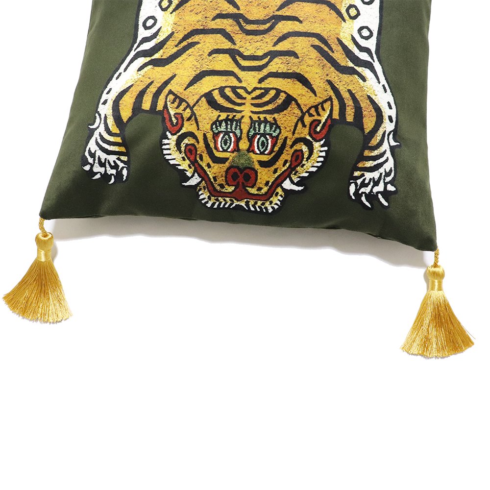 Tibetan Tiger Velvet Cushion Cover -Olive-｜ チベタンタイガー