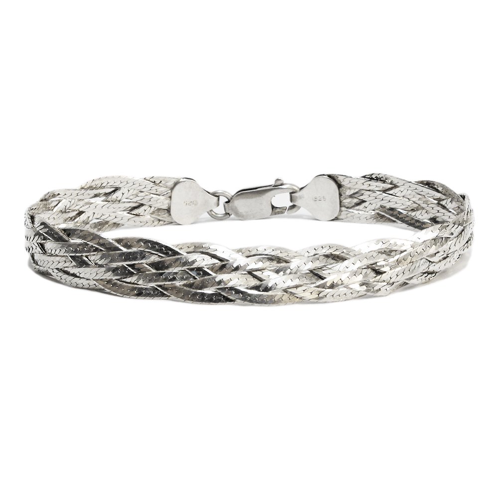 Vintage Italy Braided Herringbone Chain Bracelet -Silver 925-