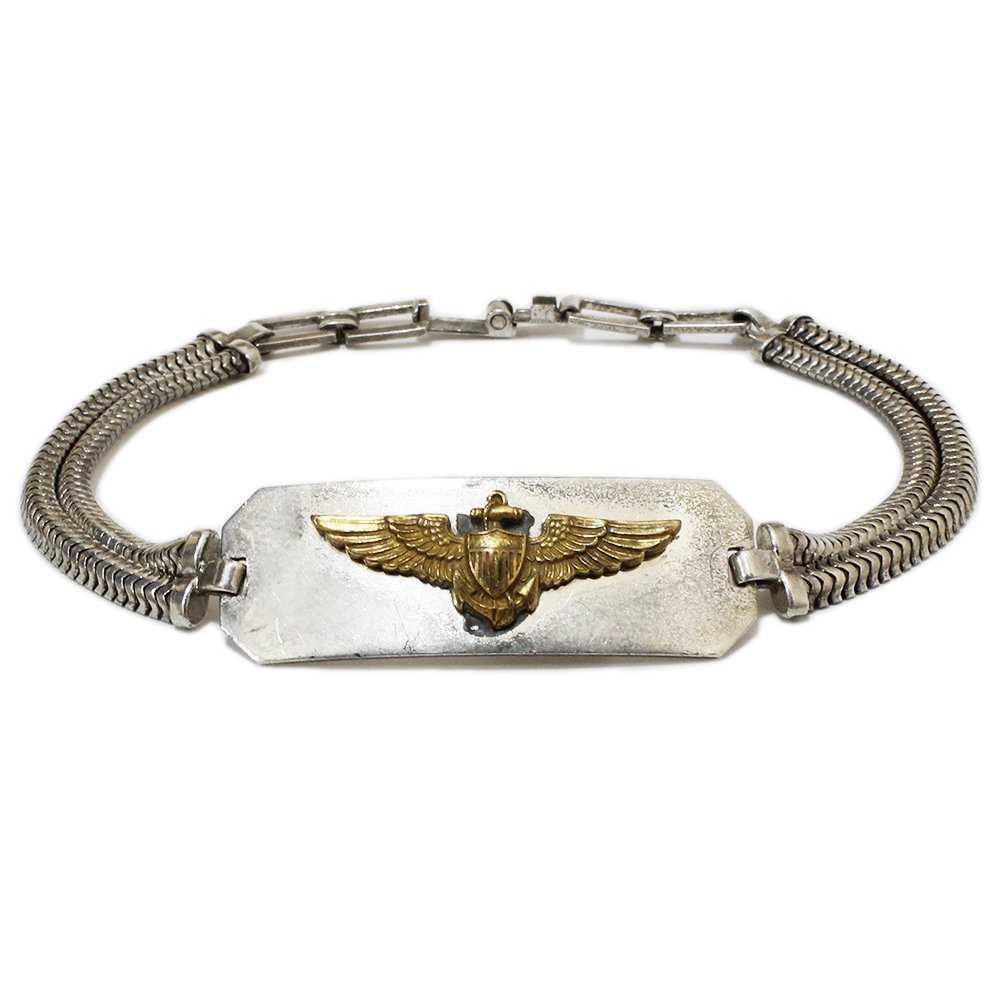 Vintage 40's WW� U.S.N. Aviator Snake Chain ID Bracelet -Silver & Gold-