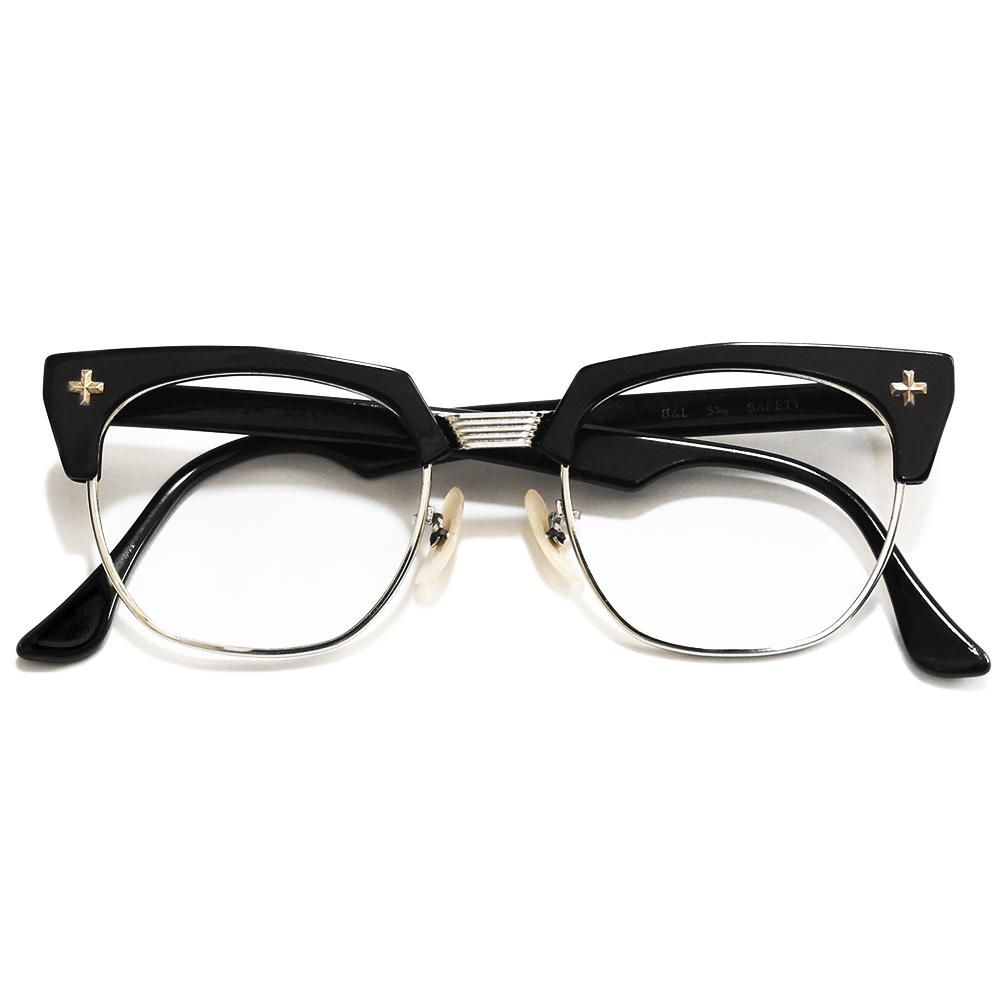 Vintage 1950's Bauschu0026Lomb SAFETY Cross Browline Eyeglasses -Made in  U.S.A.- ｜ ヴィンテージ眼鏡 - American Classics