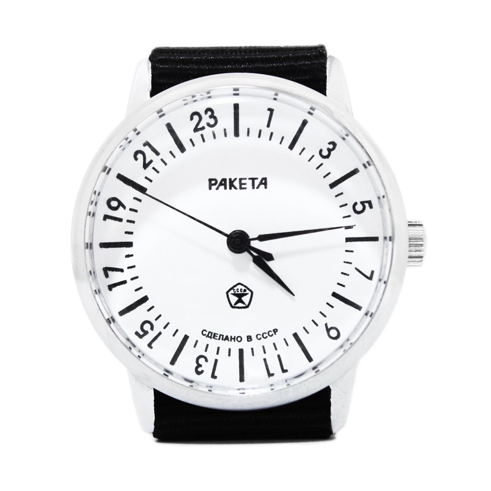 【New Old Stock】RAKETA Russian Wrist Watch 24 Hours Movement -CCCP-