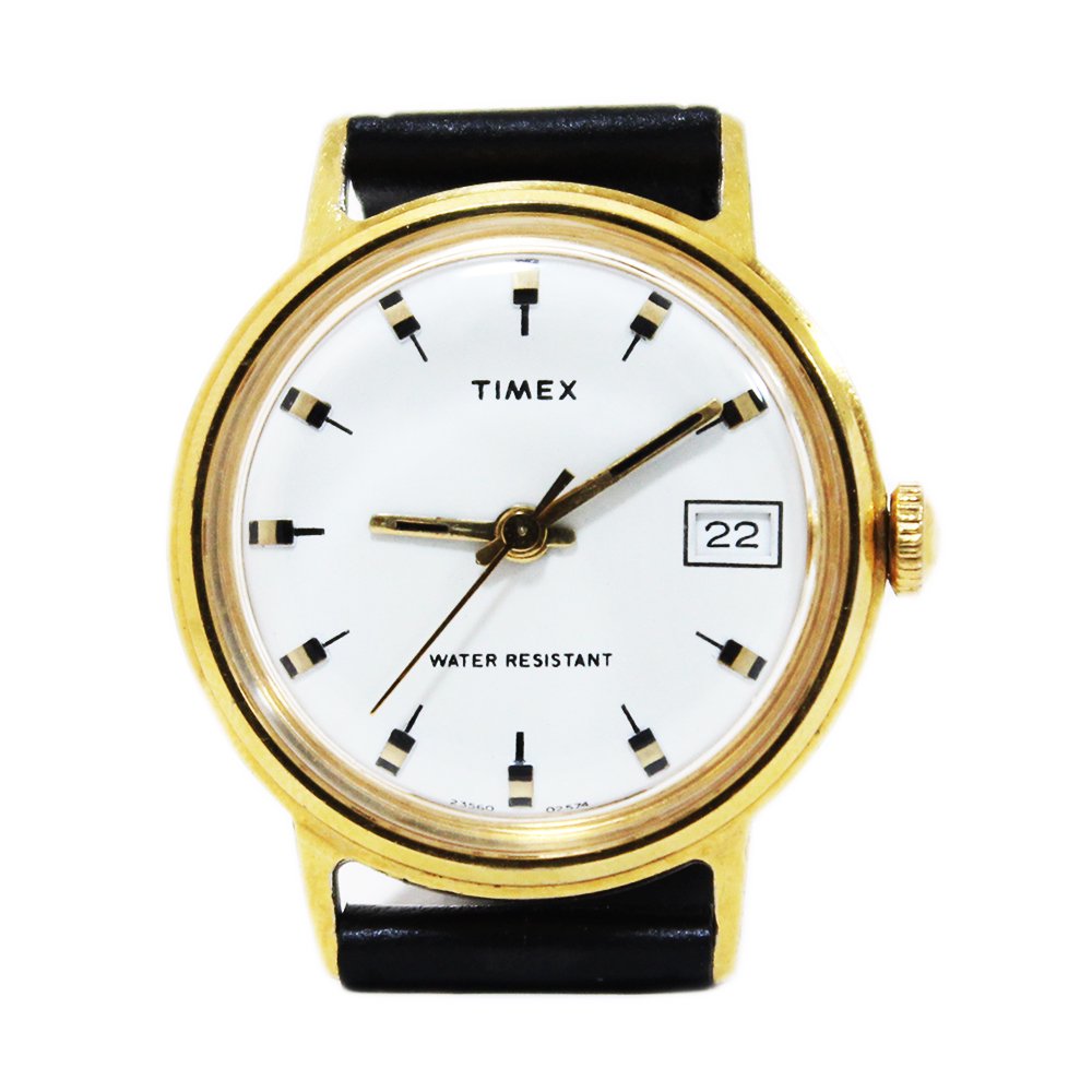 Vintage 1970's TIMEX Wrist Watch Hand-winding -White × Gold-