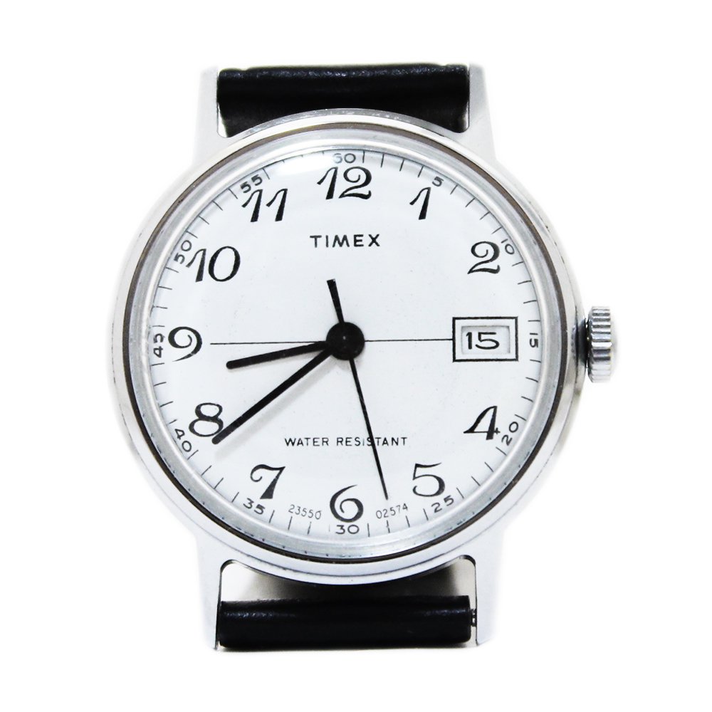 Vintage 1970's TIMEX Wrist Watch Hand-winding -White × Black