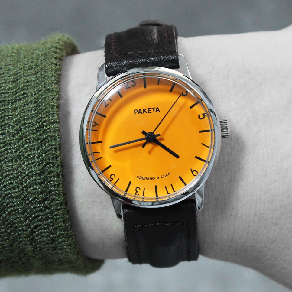 RAKETA Russian Wrist Watch Orange Dial 24 Hours Movement -CCCP- ｜ ラケタロシアン ウォッチ - American Classics