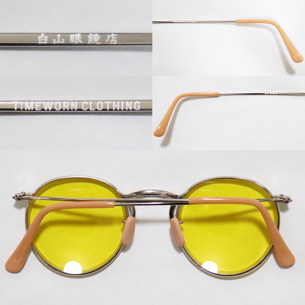 TIMEWORN CLOTHING × 白山眼鏡店 "DEFENDER" Round Eyeglasses -Silver with 20% Yellow Lenses- ｜ AtLast