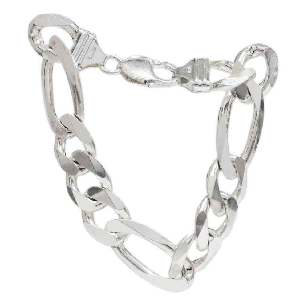 Italy 925 Silver Heavy Figaro Chain Bracelet -13mm wide