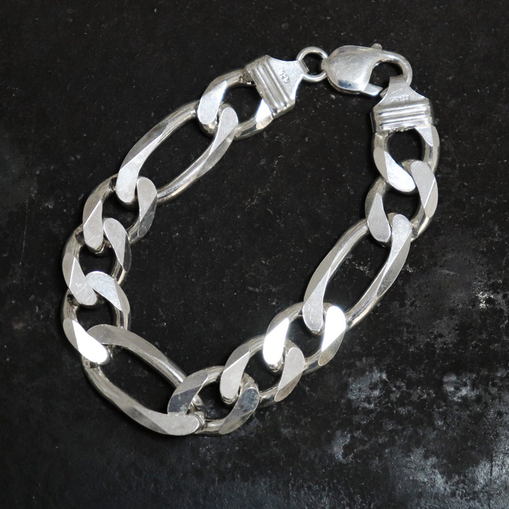 Italy 925 Silver Heavy Figaro Chain Bracelet -13mm wide
