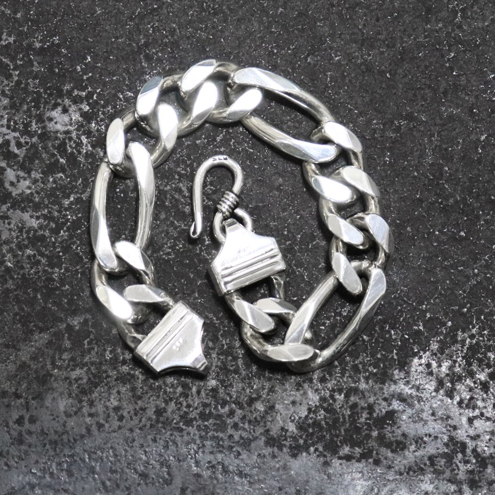 Silver 925 Heavy Thick Figaro Chain Bracelet -length 19cm × 17mm wide- ｜  シルバーチェーンブレスレット - American Classics
