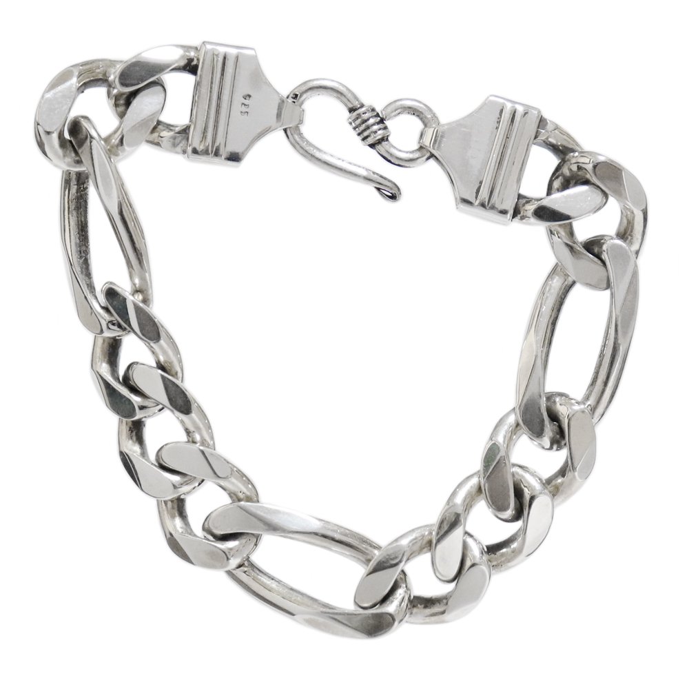 Silver 925 Heavy Thick Figaro Chain Bracelet -length 19cm × 17mm wide-