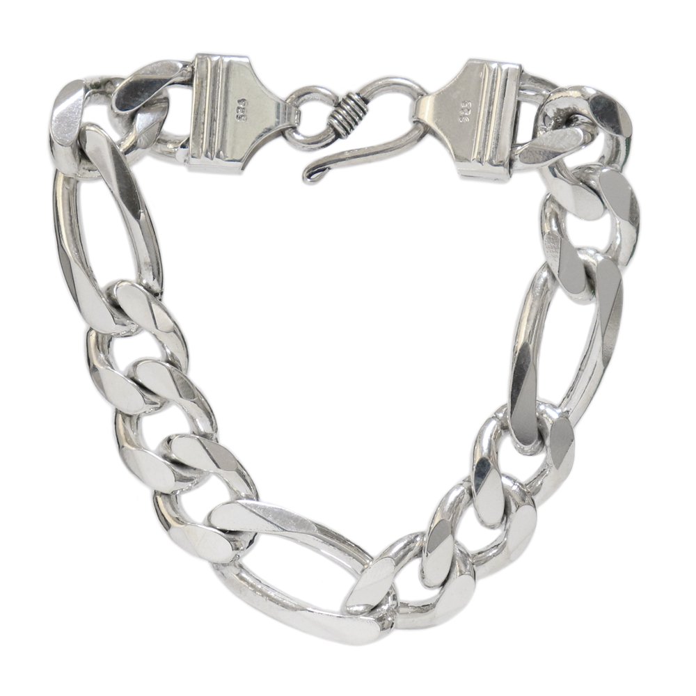 Silver 925 Heavy Thick Figaro Chain Bracelet -length 20cm × 17mm 