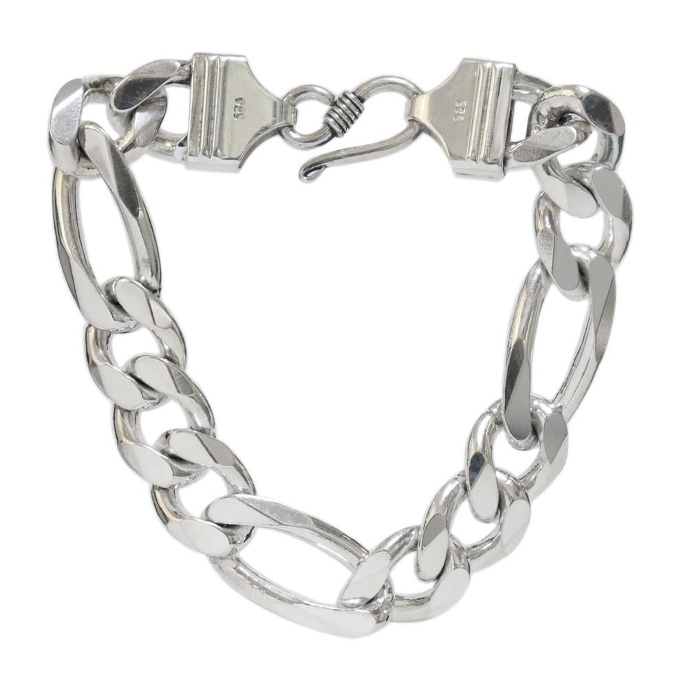 Silver 925 Heavy Thick Figaro Chain Bracelet -length 20cm × 17mm