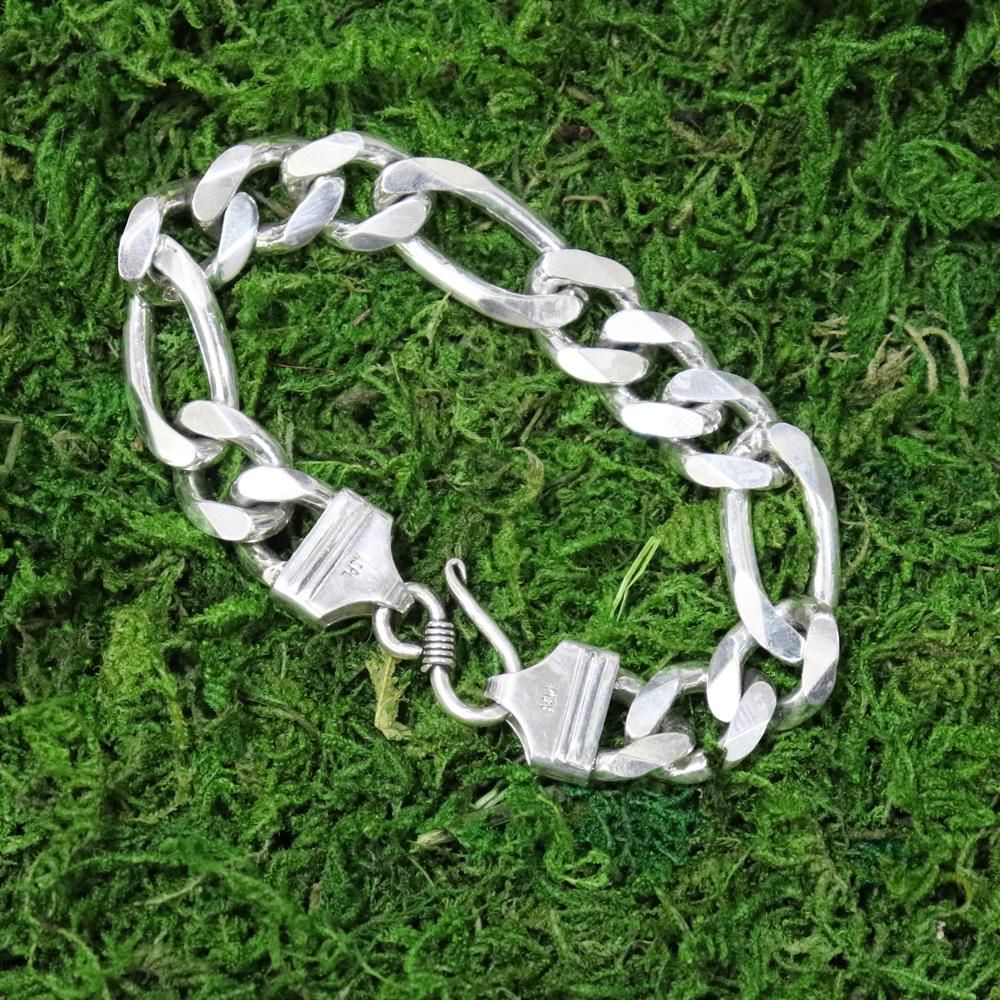 Silver 925 Heavy Thick Figaro Chain Bracelet -length 20cm × 17mm