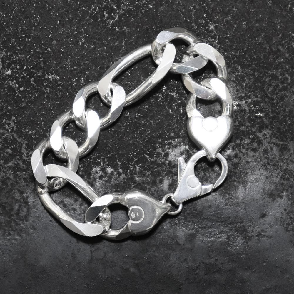 Italy 925 Silver Heavy Thick Figaro Chain Bracelet -18mm wide