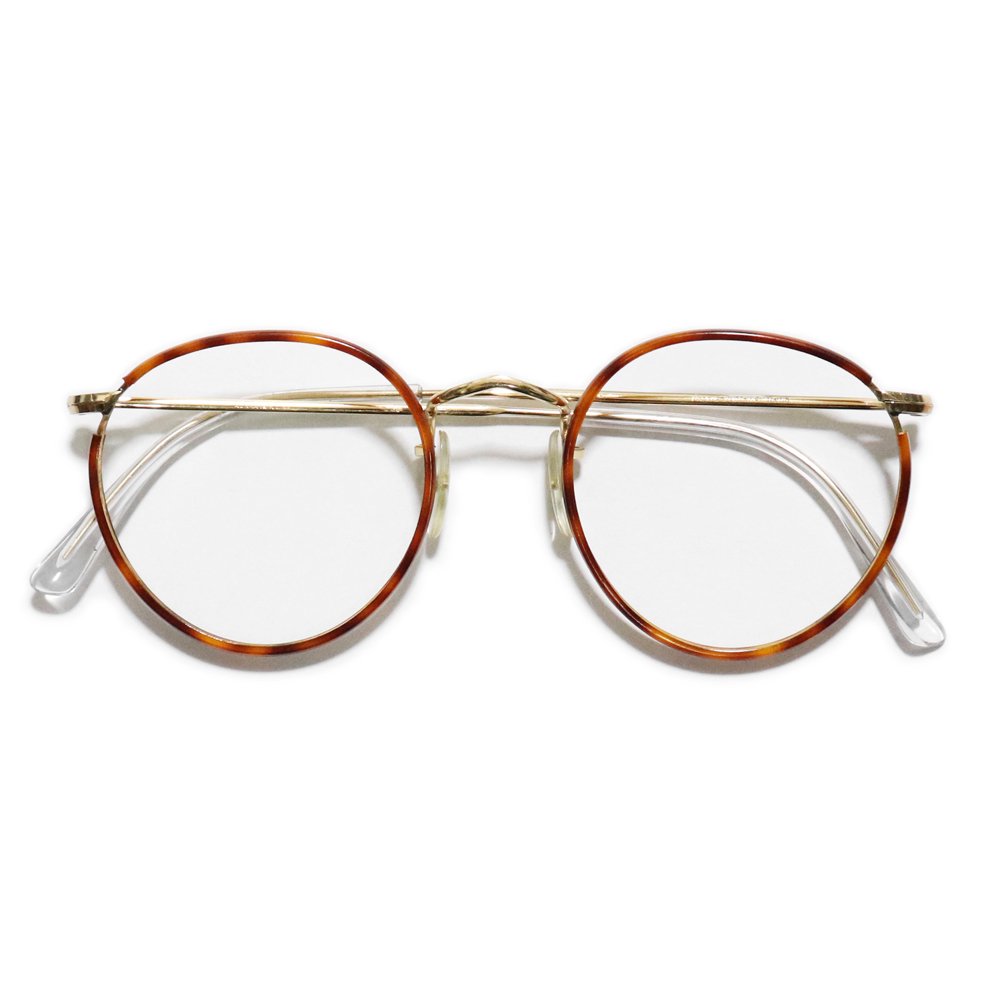 Vintage 1970's Algha Works 12KTGF Round Eyeglasses with Amber Rim -Made in England-