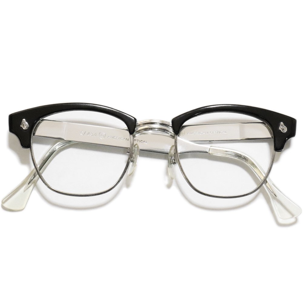 Vintage 1960's American Optical Browline Eyeglasses Black -Made in U.S.A-