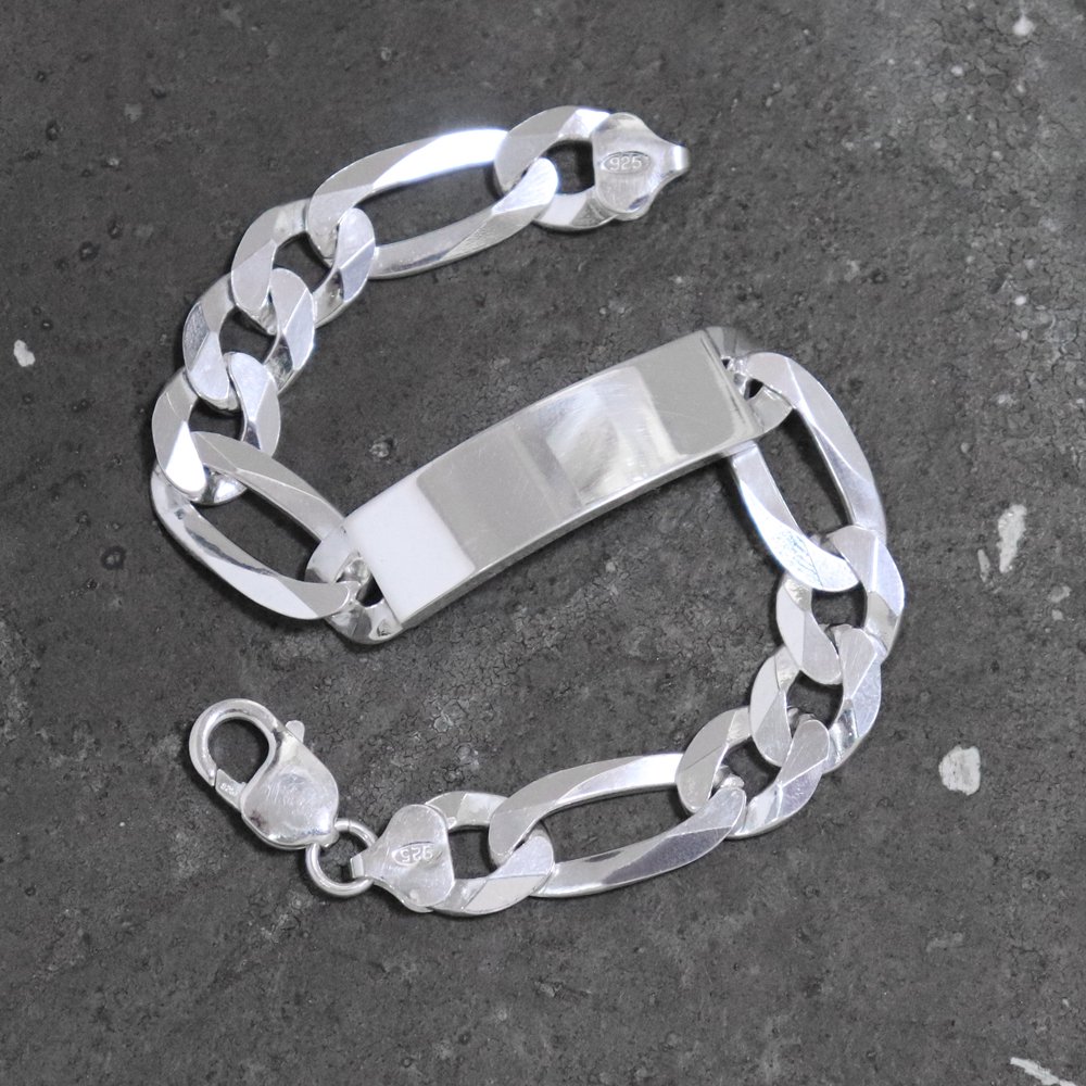 Italy  Silver Heavy Figaro Chain ID Bracelet mm wide