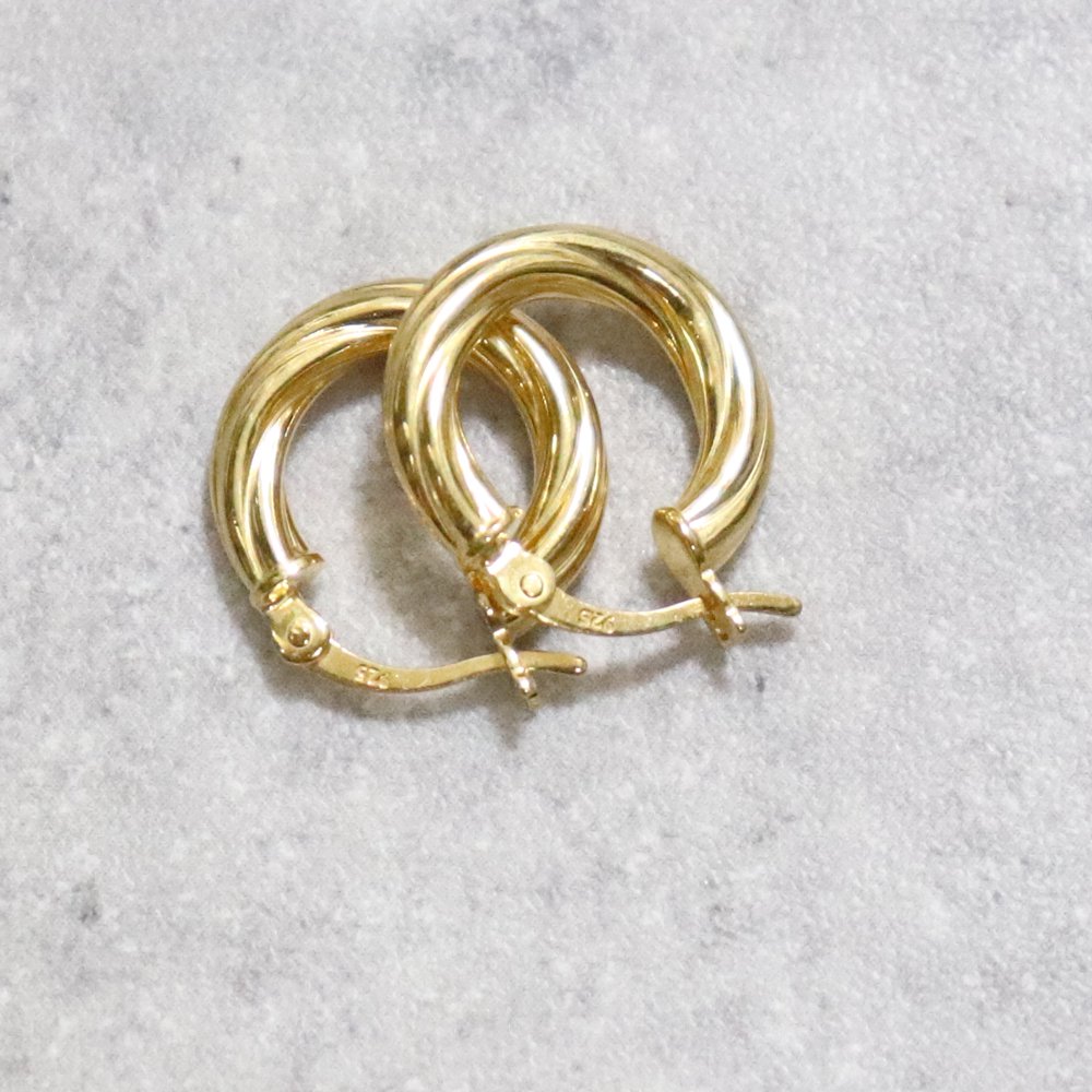 18K Gold-Plated 925 Sterling Silver Twist Hoop Earring -1 Pair-  ｜18金メッキスターリングシルバーツイストフープピアス American Classics