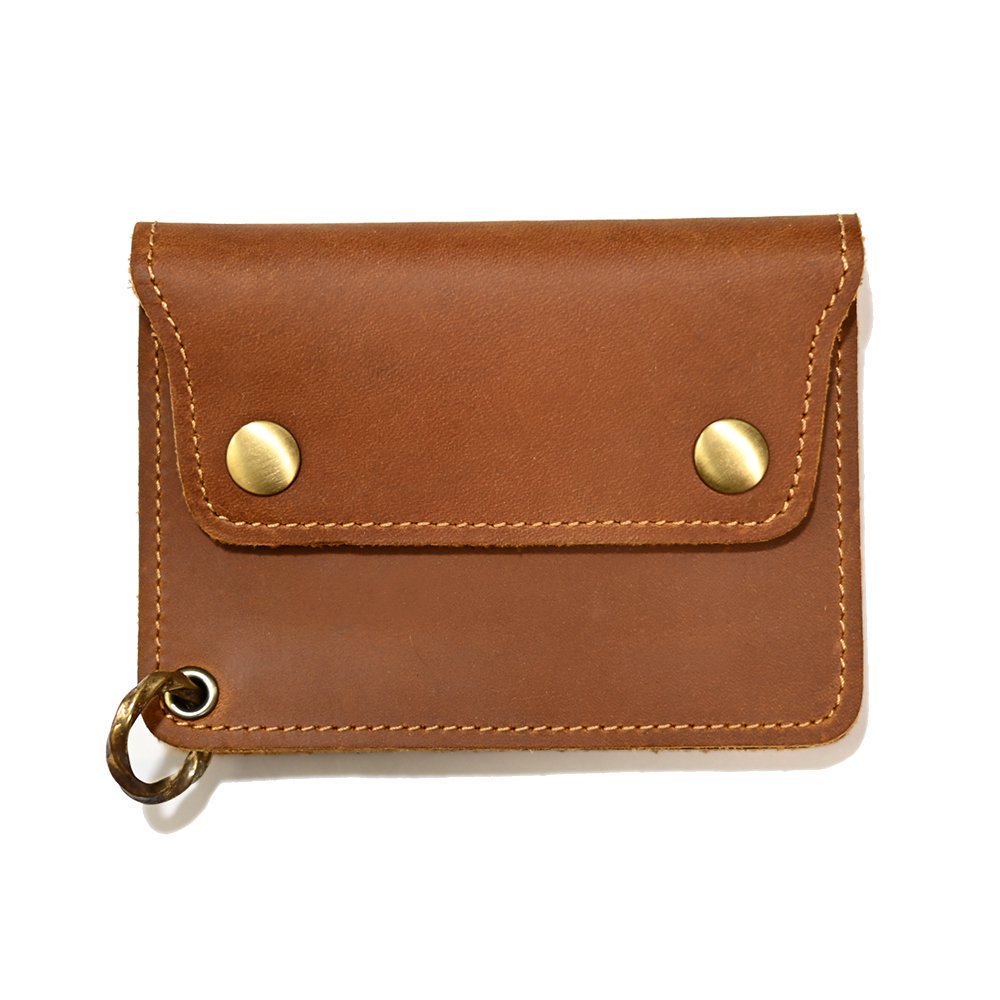 Cowhide Leather Short Tracker Wallet -Camel Brown-