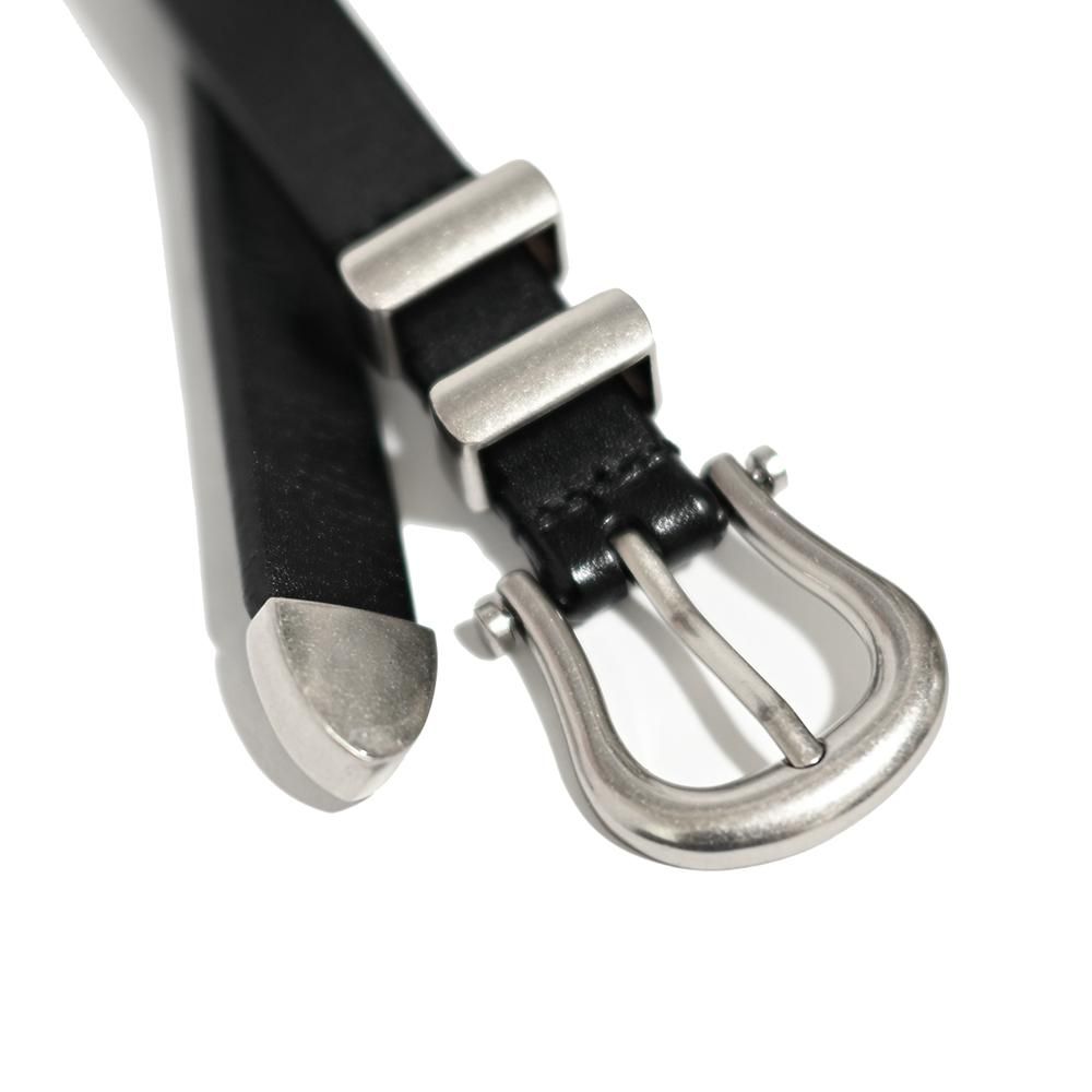 Cowhide Leather Narrow Belt -Silver- ｜ 牛革レザーシルバー