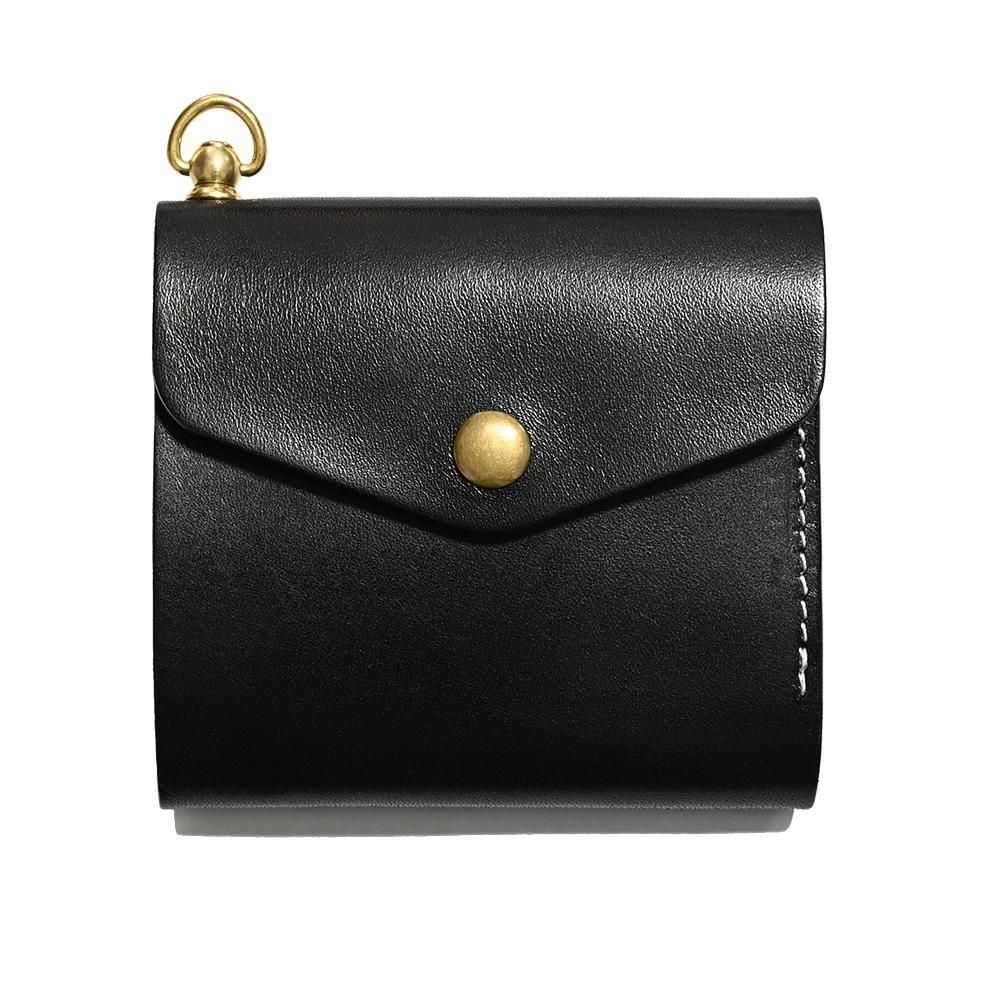 Cowhide Leather Short Tracker Wallet -Black / Beige-