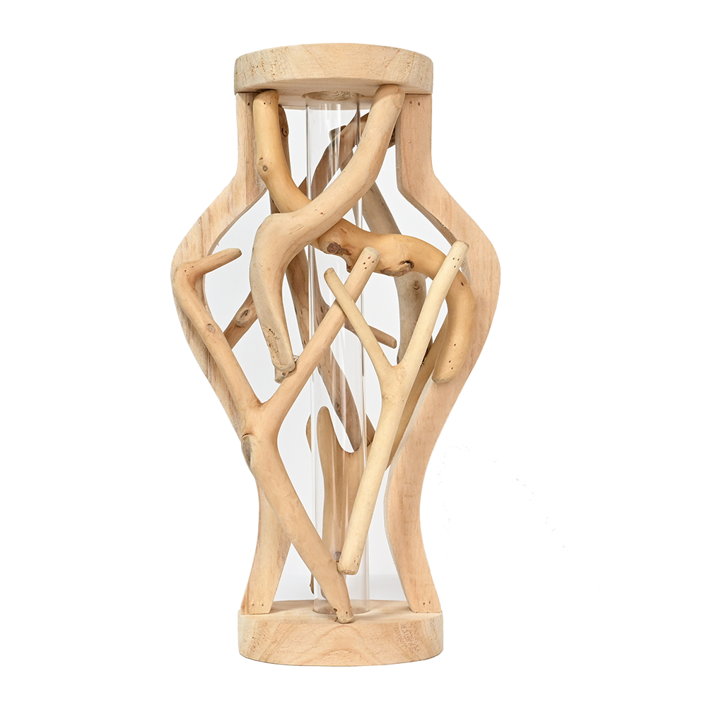 Wood Glass Beaker Flower Vase