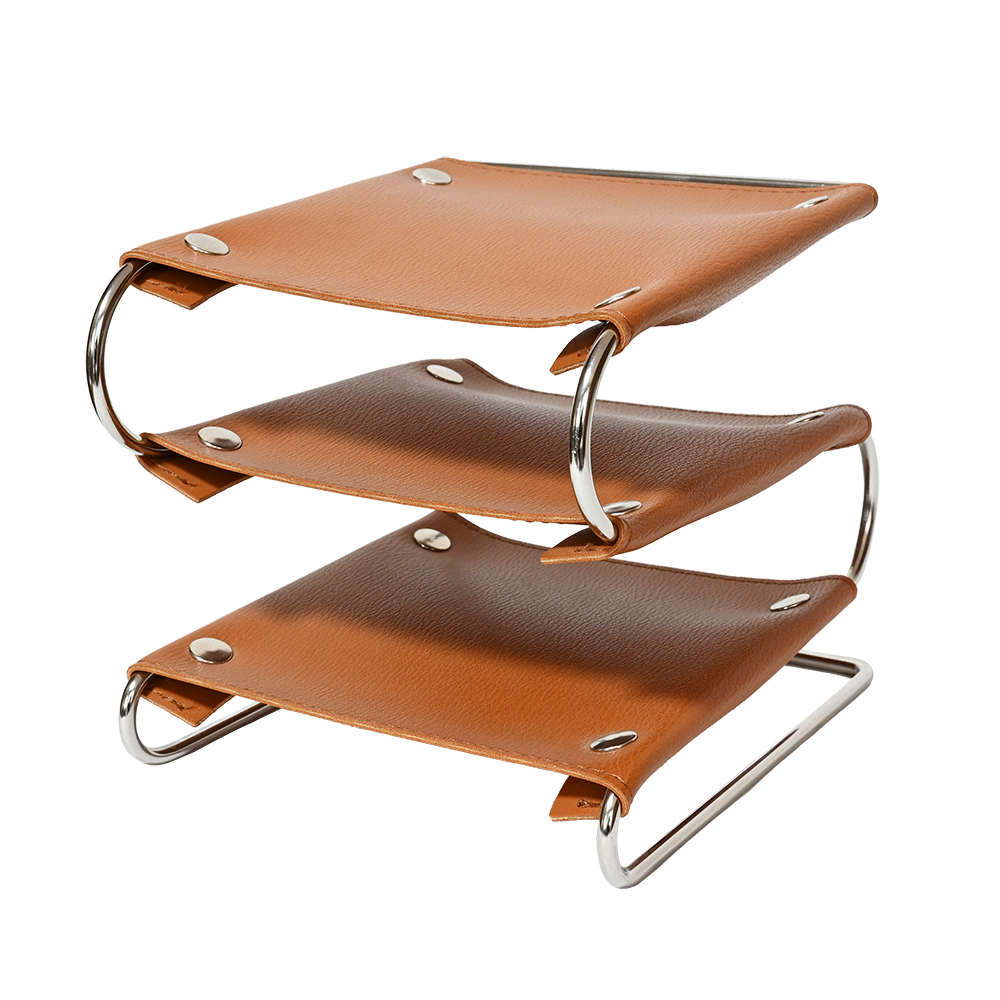3 Shelf Leather Accessory Tray -Camel-