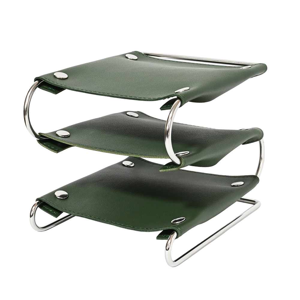 3 Shelf Leather Accessory Tray -Green-