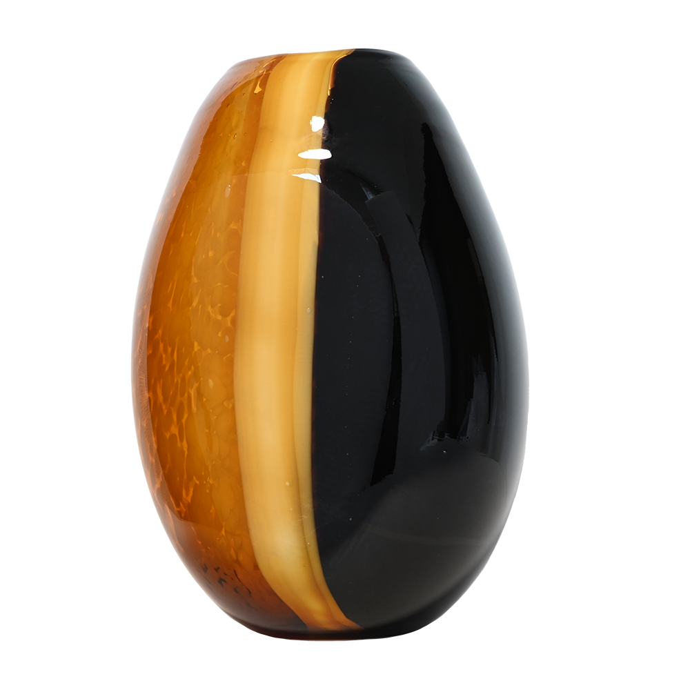 Black & Orange Stripe Glass Flower Vase