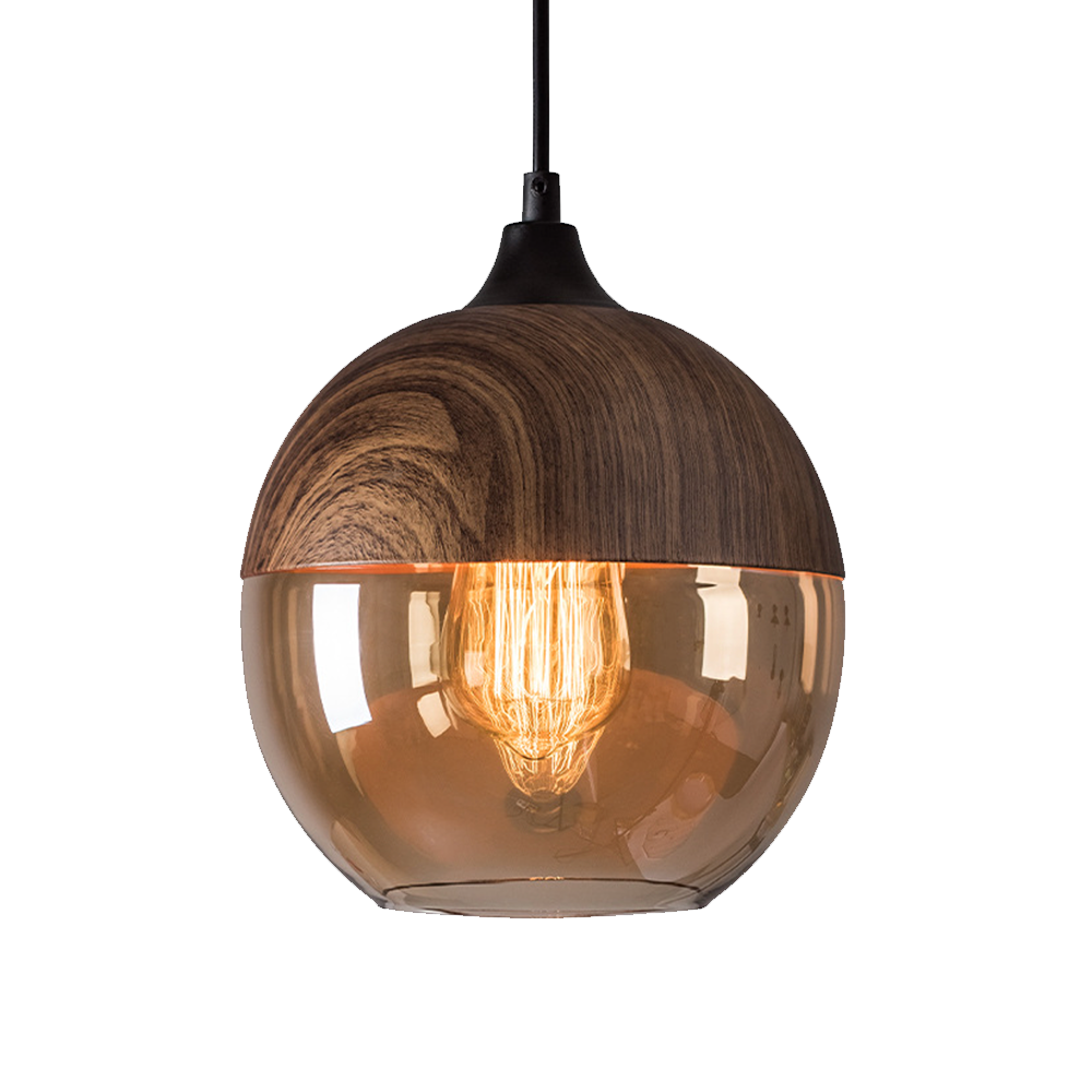 Wood Ball Glass Pendant Light