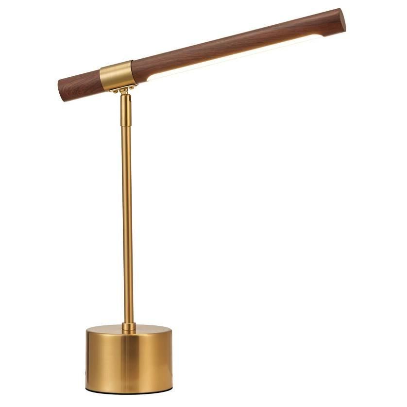 Walnut Wood Brass Gold LED Desk Light