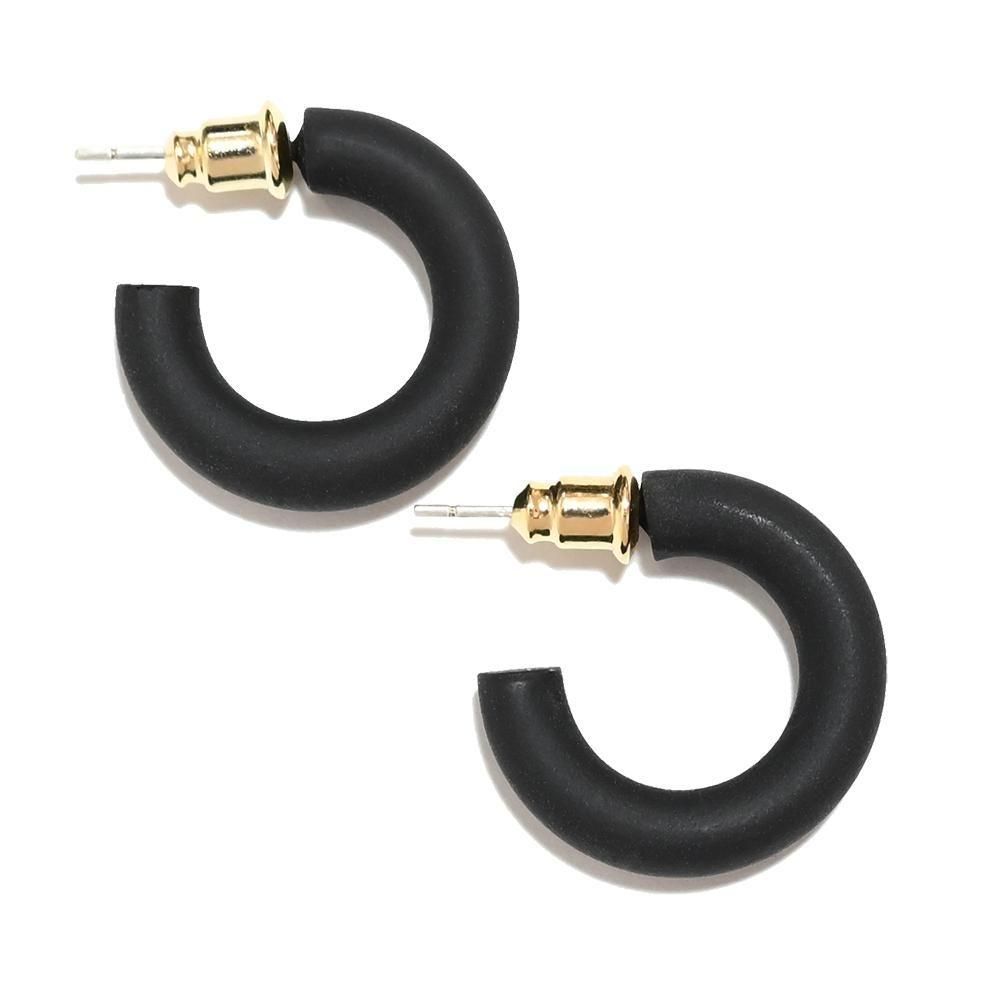 Matte Black Silicon Fat Hoop Stud Earring -1 Pair-