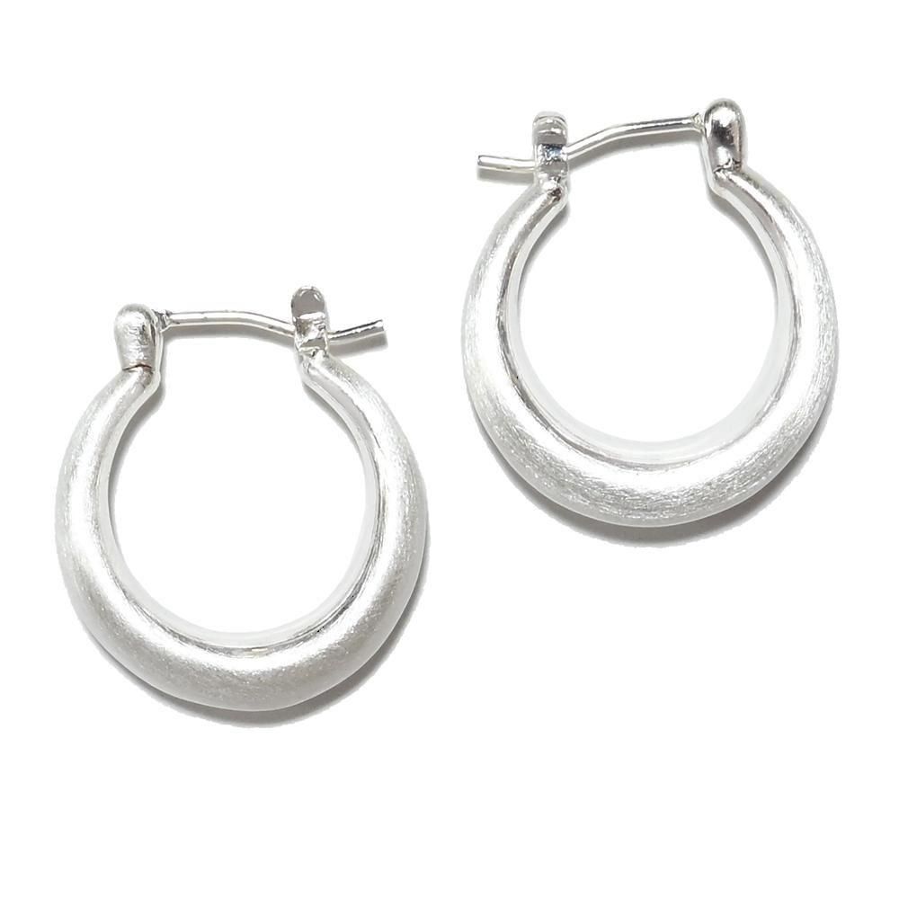 Silver Brushed Hoop Earrings-1 -1 Pair-