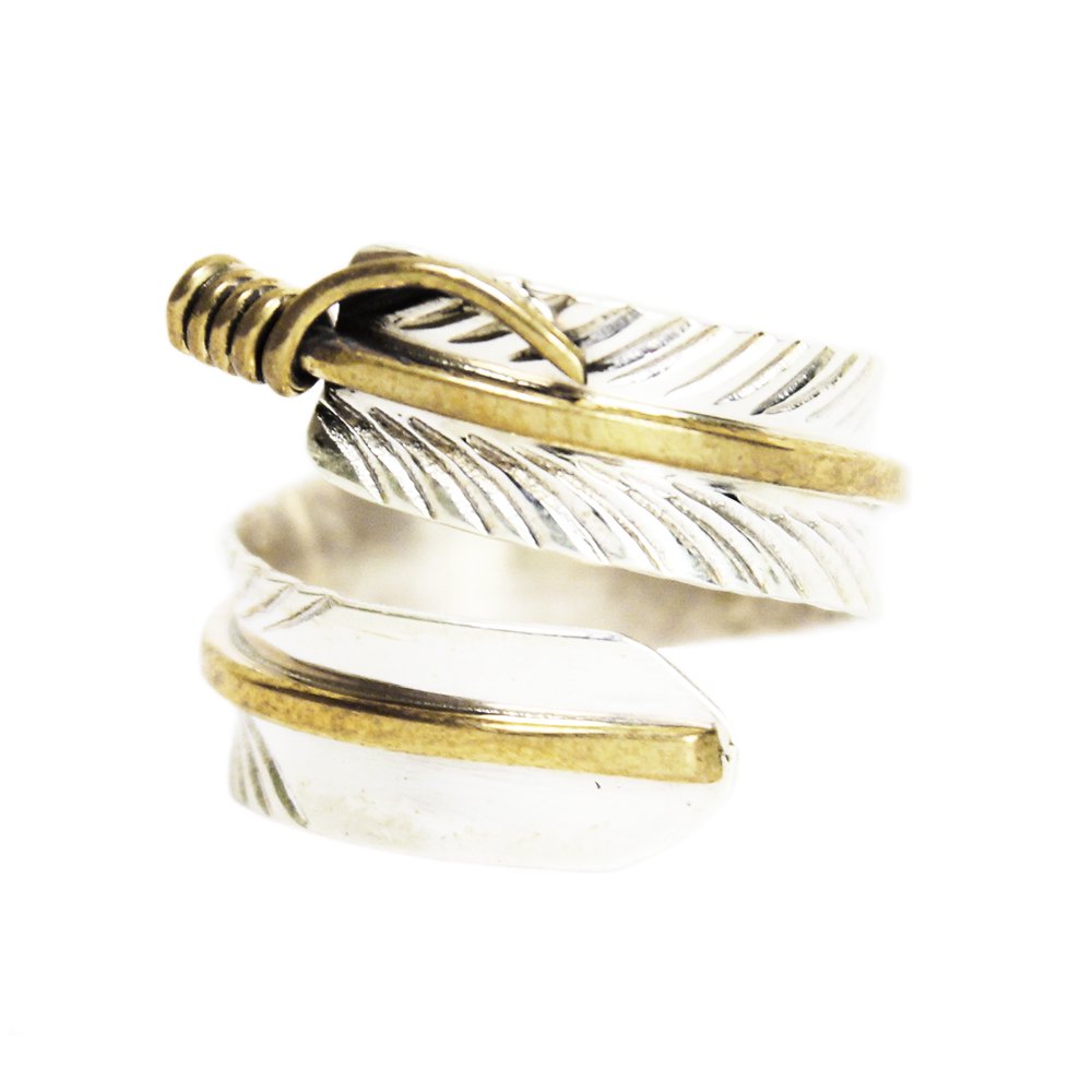 Navajo Indian Jewelry Feather Ring -Sterling Silver & Gold Filled 