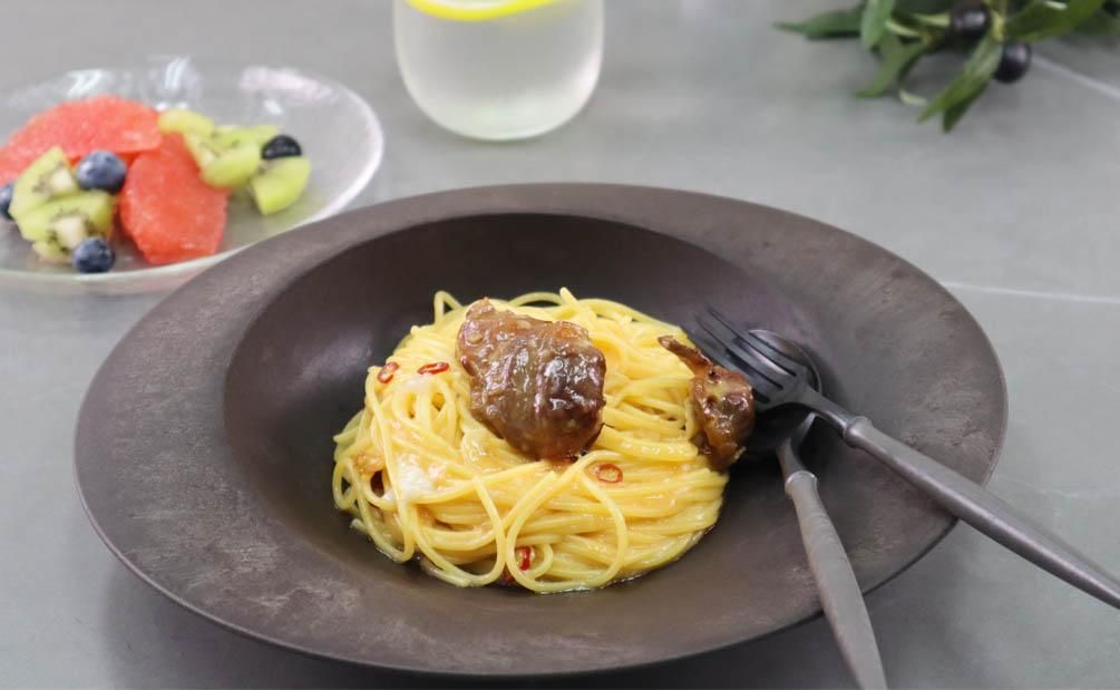 みつせ鶏砂肝アヒージョ風 パスタ