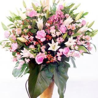 rp-010 ピンク系百合とピンクバラのスタンダードなスタンド花