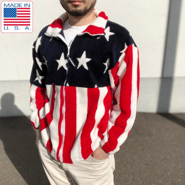 【最高デザイン】USA製USA 国旗　フルジップフリース　アメリカ　全面デザイン