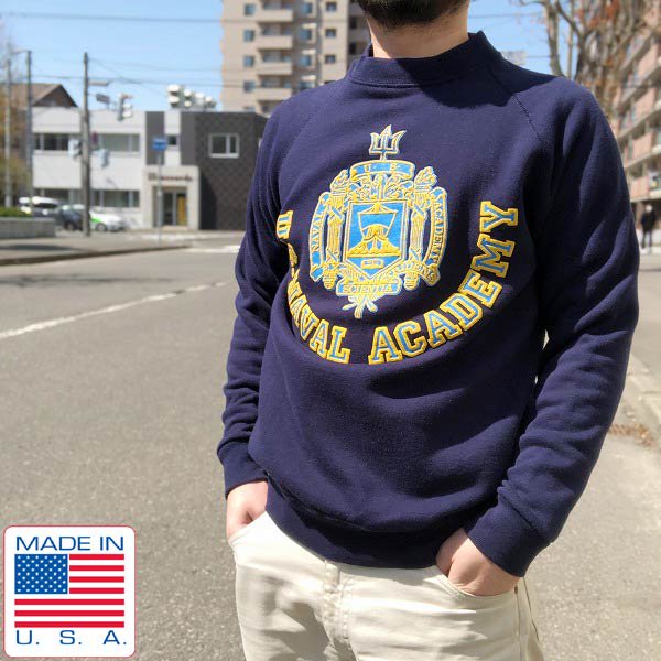 80's/USA製/米軍/US NAVAL ACADEMY/スウェット シャツ/紺系【メンズS