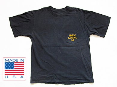USA製/Union Line/IBEW48/プリント/ポケット/Tシャツ/黒【L】片ポケT/D138