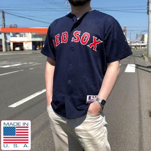 USA製/RED SOX/メジャーリーグ/半袖/メッシュ/ベースボールシャツ/紺系 