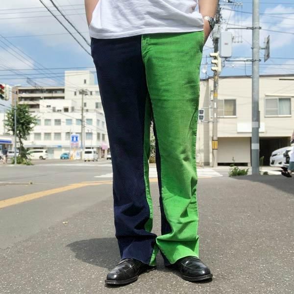 ビンテージ コーデュロイ パンツ ツートン 紺系×黄緑系 実寸W32 コールテン スラックス D140 - 札幌 ビンテージ 古着屋  BRIDGE（ブリッジ） ビンテージ古着 通販サイト | オンラインストア