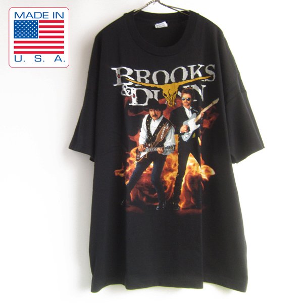 美品/USA製/90's/Brooks & Dunn/バンドTシャツ/黒【2X】丸胴/ビッグ